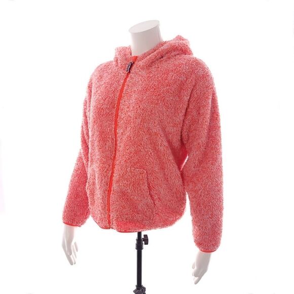 Tommy Hilfiger Neon Orange Fuzzy Full Zip Hooded Jacket Girls Youth XL 16 - Picture 1 of 13